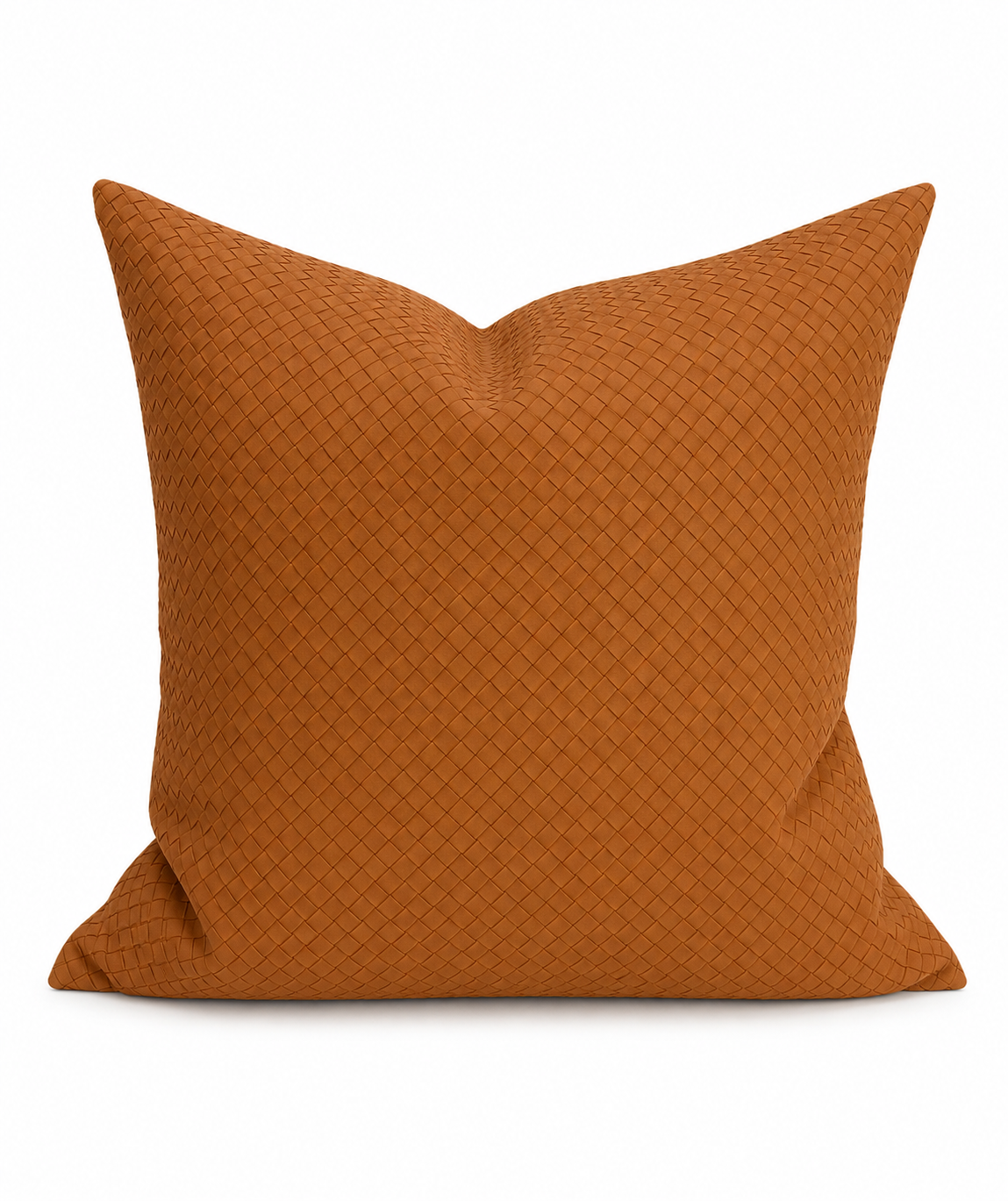 A square throw pillow in a textured rust-orange fabric with a basketweave pattern, shown against a plain white background.