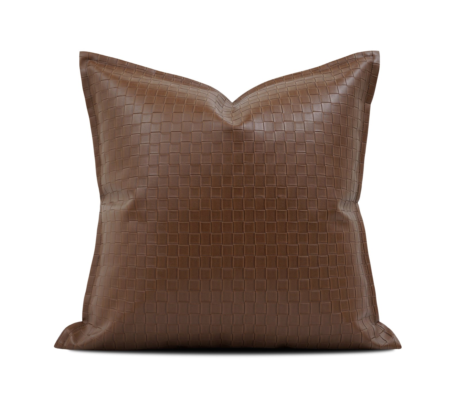 A square brown throw pillow with a crocodile-embossed texture, shown against a white background