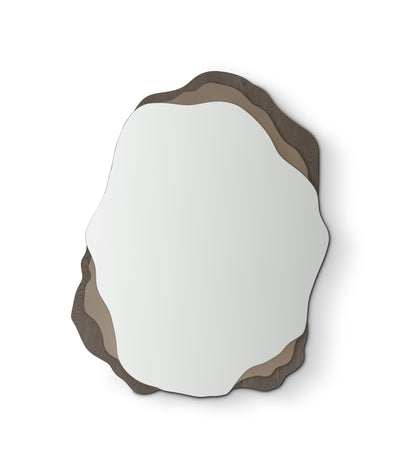 Decorative mirror with a brown wooden frame on a white background