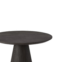 Modern side table with dark wood top and marble base on a white background