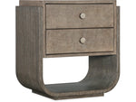 A dark brown nightstand with two drawers and a lower shelf, featuring a sleek, modern design.
