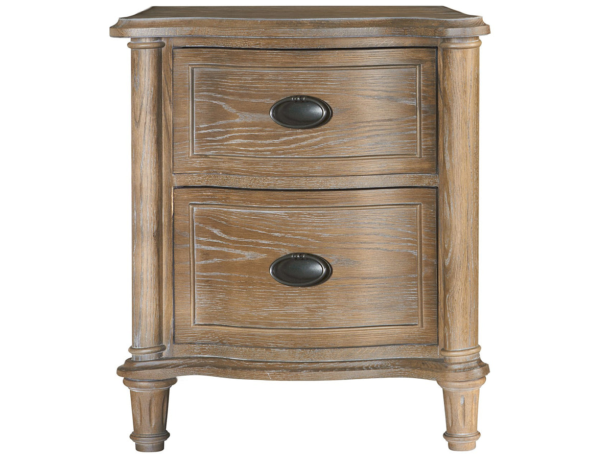 Wooden nightstand with two drawers on a white background
