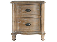 Wooden nightstand with two drawers on a white background