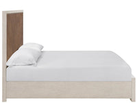 Bed with white bedding and a wooden headboard on a white background