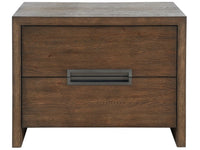 Wooden nightstand with two drawers on a white background