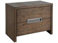 Wooden nightstand with a single drawer on a white background