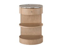 Wooden side table with marble top on a white background