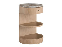 Wooden side table with marble top on a white background