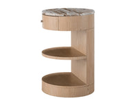 Wooden side table with marble top on a white background