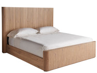 Wooden bed with white bedding on a white background