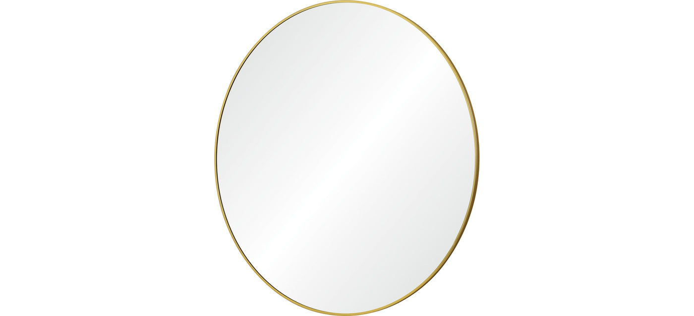A mirror with brass frame on a white background