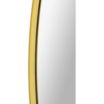 A mirror with brass frame on a white background