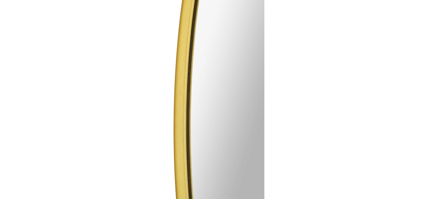 A mirror with brass frame on a white background