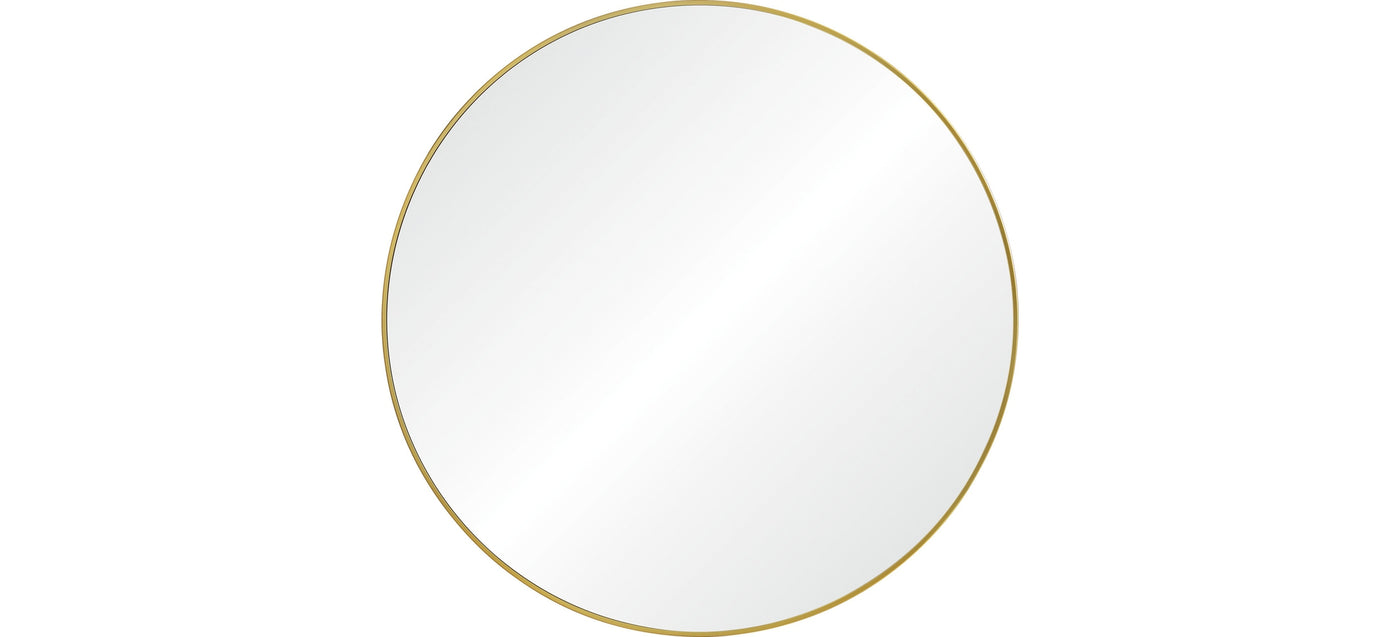 A mirror with brass frame on a white background