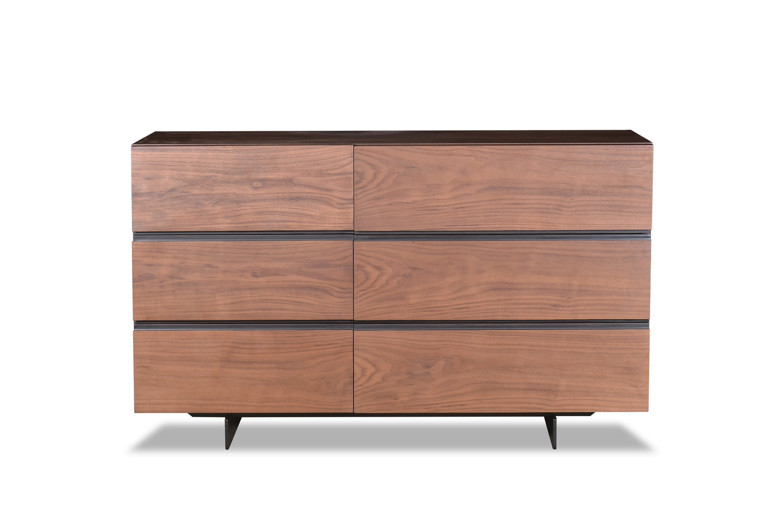 Wooden dresser with four drawers on a white background