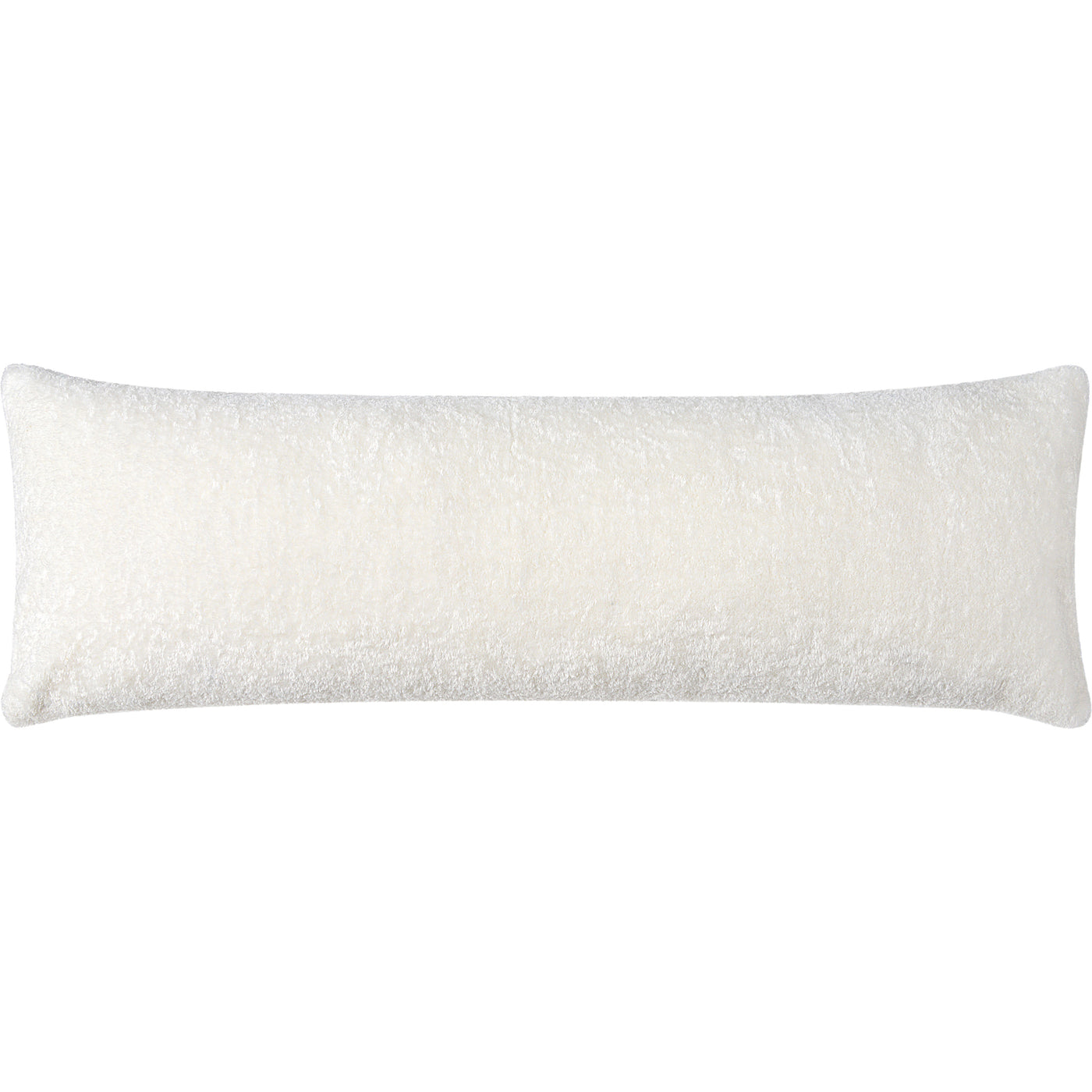A white kidney-shaped throw pillow with a plush texture, likely made from polyester shearling, with a solid pattern.