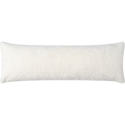 A white kidney-shaped throw pillow with a plush texture, likely made from polyester shearling, with a solid pattern.