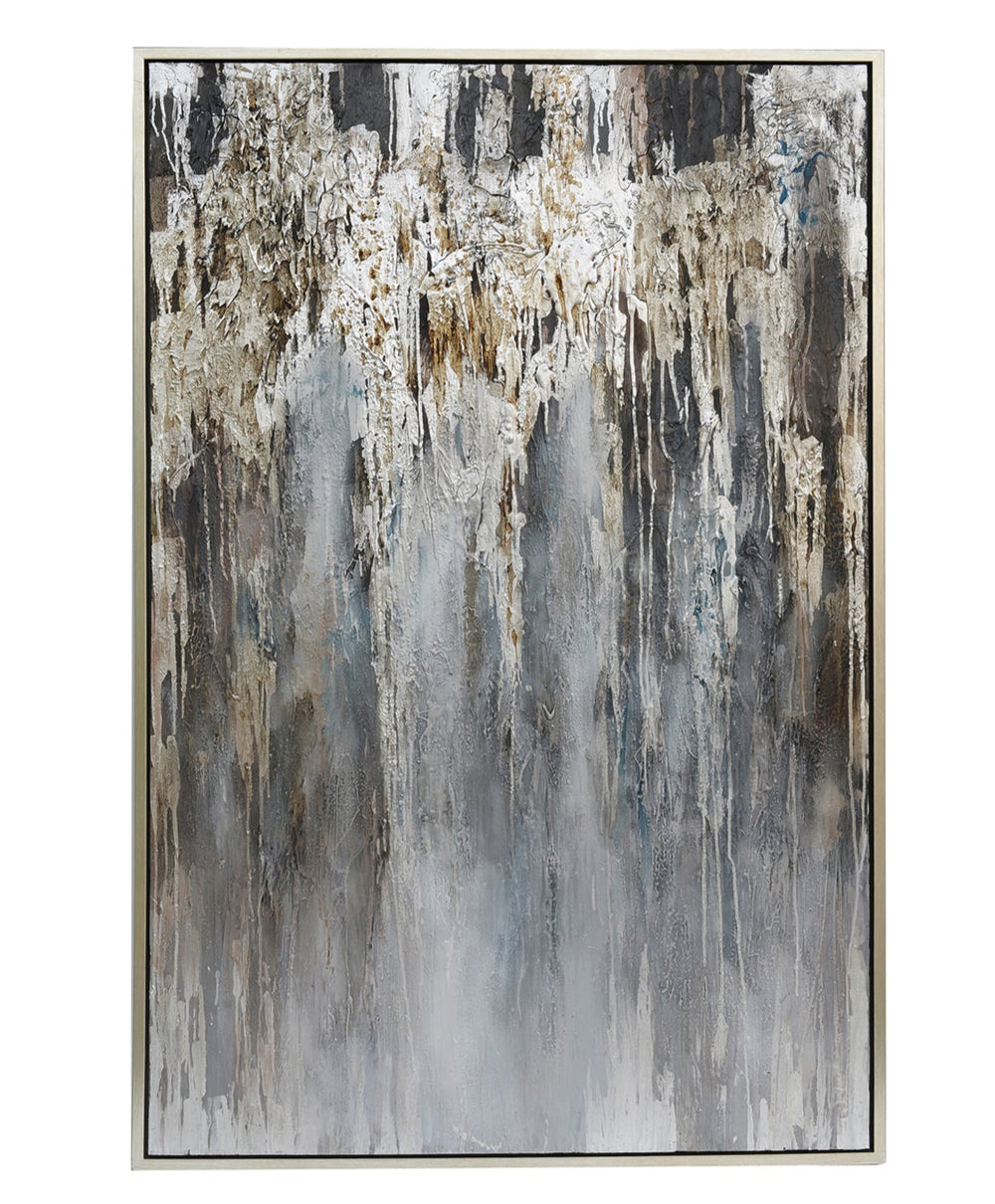 Abstract painting with a gradient of black, white, and gray on a white background