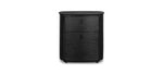 Black two-drawer nightstand on a white background