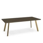 Amy Dining Table - Solid Wood
A rectangular dining table with a dark wood top and brass accent legs.