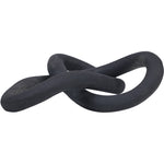 A matte black powder-coated aluminum decor object with an infinity knot design.