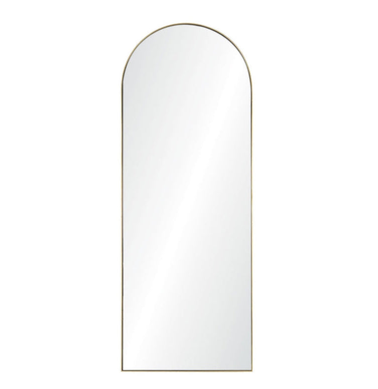 Arched mirror with a gold frame on a white background