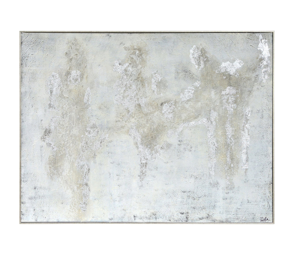 This image features a contemporary, hand-painted abstract artwork on canvas. The artwork is characterized by heavily textured accents that create a raised, dimensional effect.