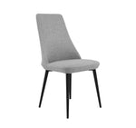 Gray upholstered chair with black legs on a white background