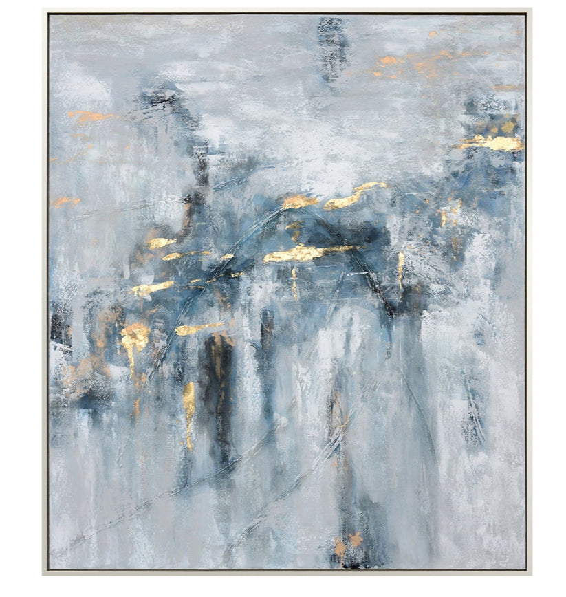This image features the "Blue Period Wall Art/Painting," a contemporary piece that enhances any room's aesthetics. The artwork is a canvas print, hand-painted with rich, neutral, and blue shades that create an abstract and colorful visual effect.
