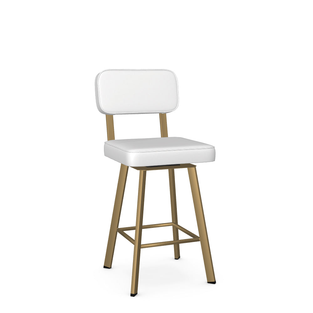 A white swivel counter stool with a metal frame and a backrest.