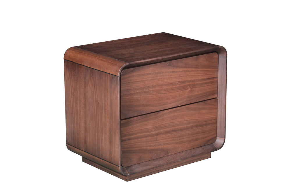 Wooden nightstand with two drawers on a white background