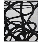 Hand painted black and white abstract design on canvas with a black frame.