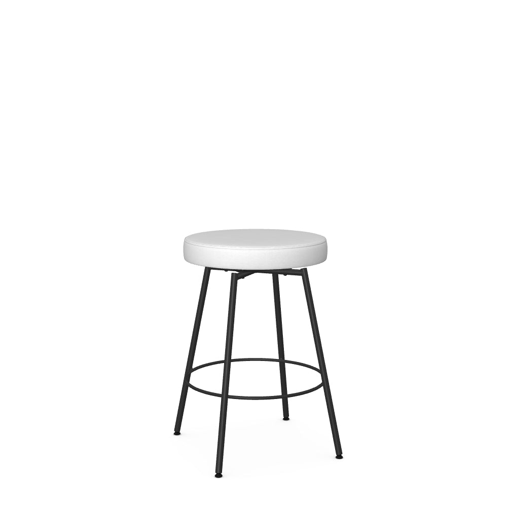 A white swivel counter stool with a metal legs and no back.