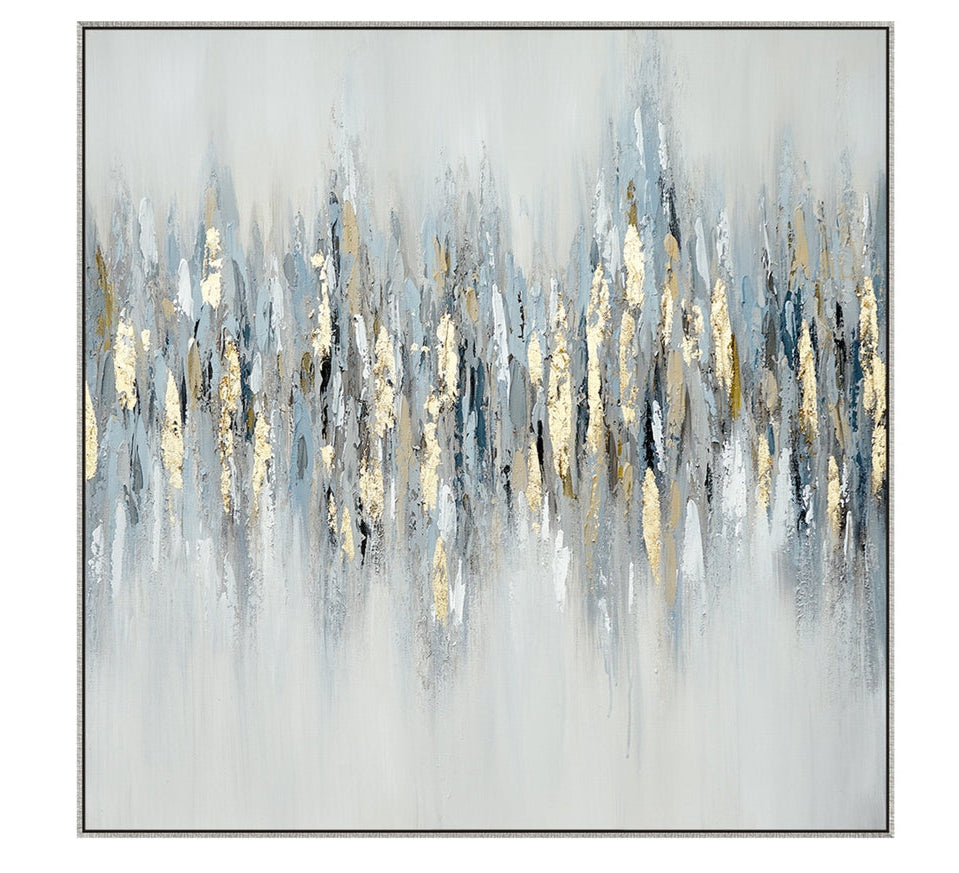 This image features the "Fabiola Wall Art/Painting," a modern abstract piece that makes a bold statement with its intricate blend of shades. The artwork is characterized by a variety of gray tones, with hints of blue and green, painted in a manner that creates depth and texture.
