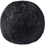 Round accent pillow in solid black color with a soft shearling texture.