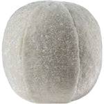 Round accent pillow with a white shearling exterior, solid white color, with a round shape