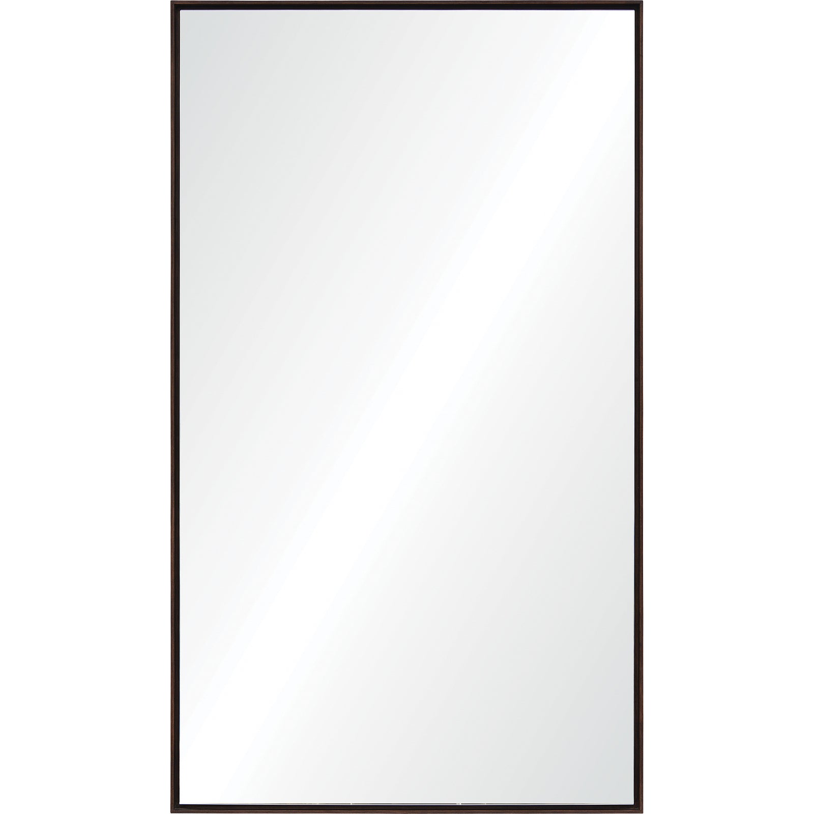 A full length mirror with a dark chestnut finish, rectangular in shape, with a simple and elegant design.