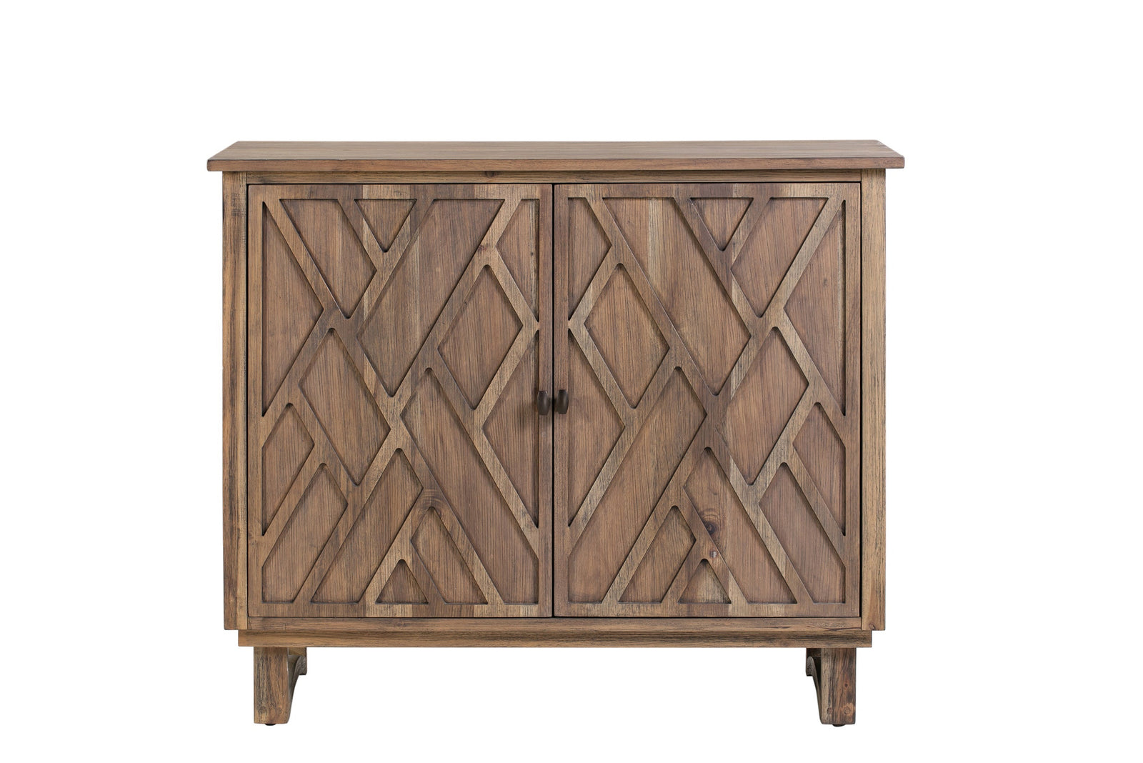 Wooden cabinet with lattice design on a white background