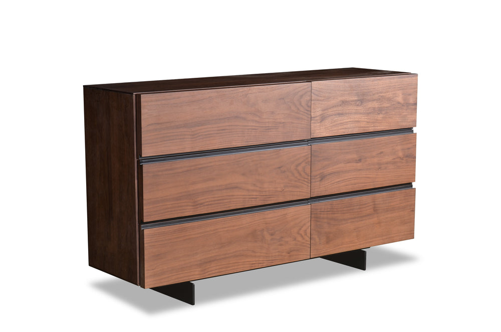 Wooden dresser with four drawers on a white background