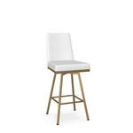 A white swivel counter stool with a metal frame and a cushioned seat and backrest.