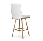 A white swivel counter stool with a metal frame and a cushioned seat and backrest.