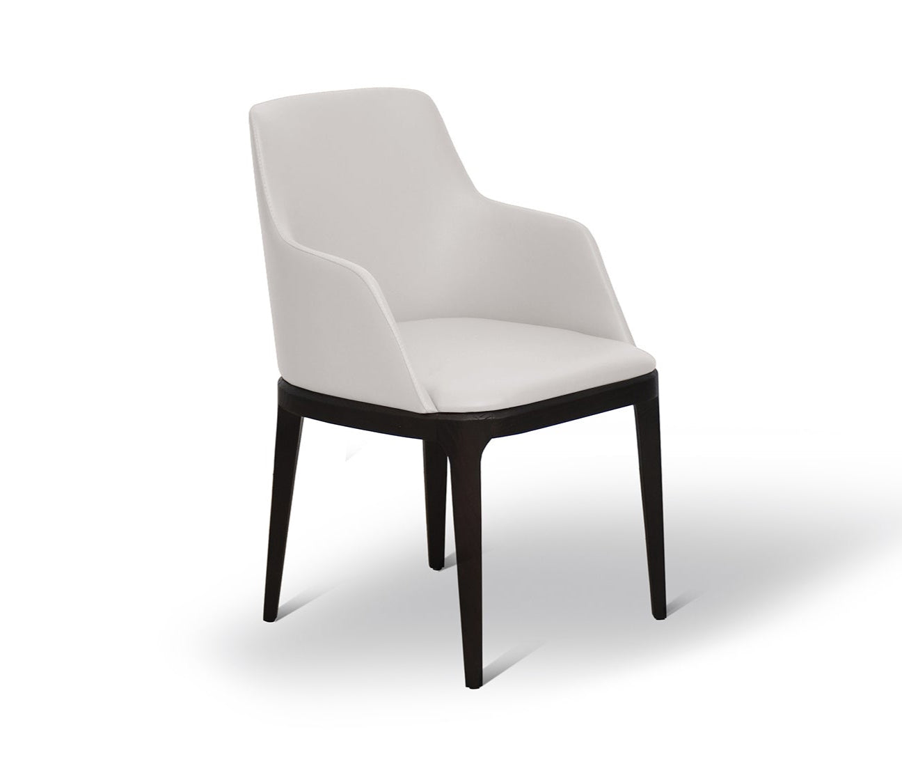 White chair with black legs on a white background