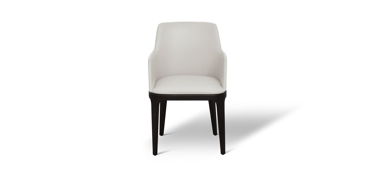 White chair with black legs on a white background