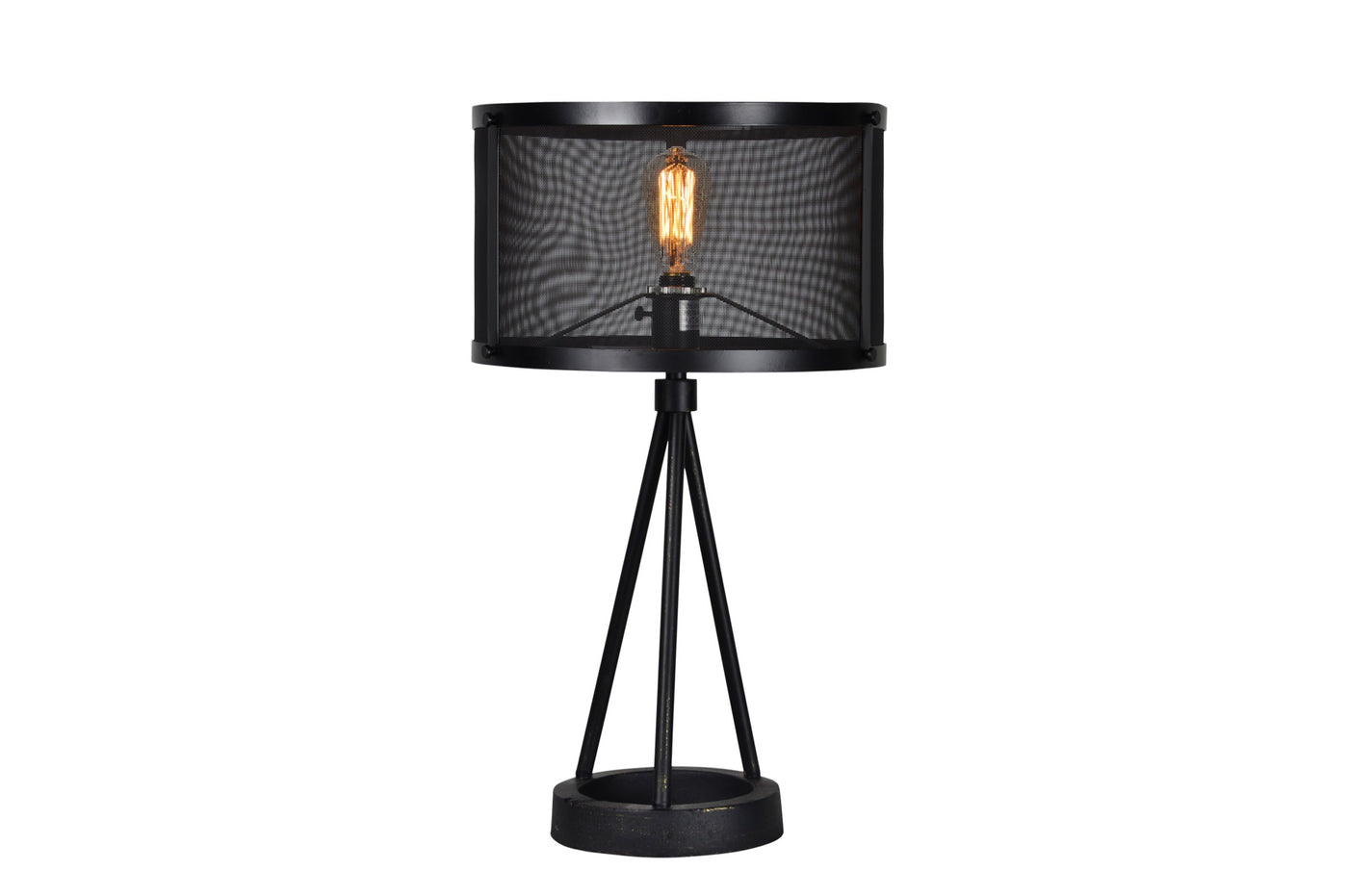 Black mesh table lamp on a white background