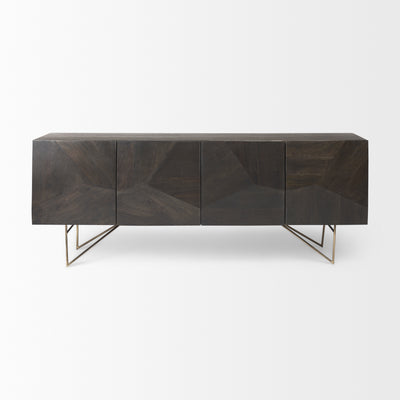 Modern dark wood sideboard with geometric design on a white background
