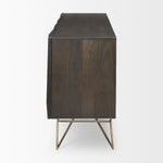 Modern dark wood sideboard with geometric design on a white background
