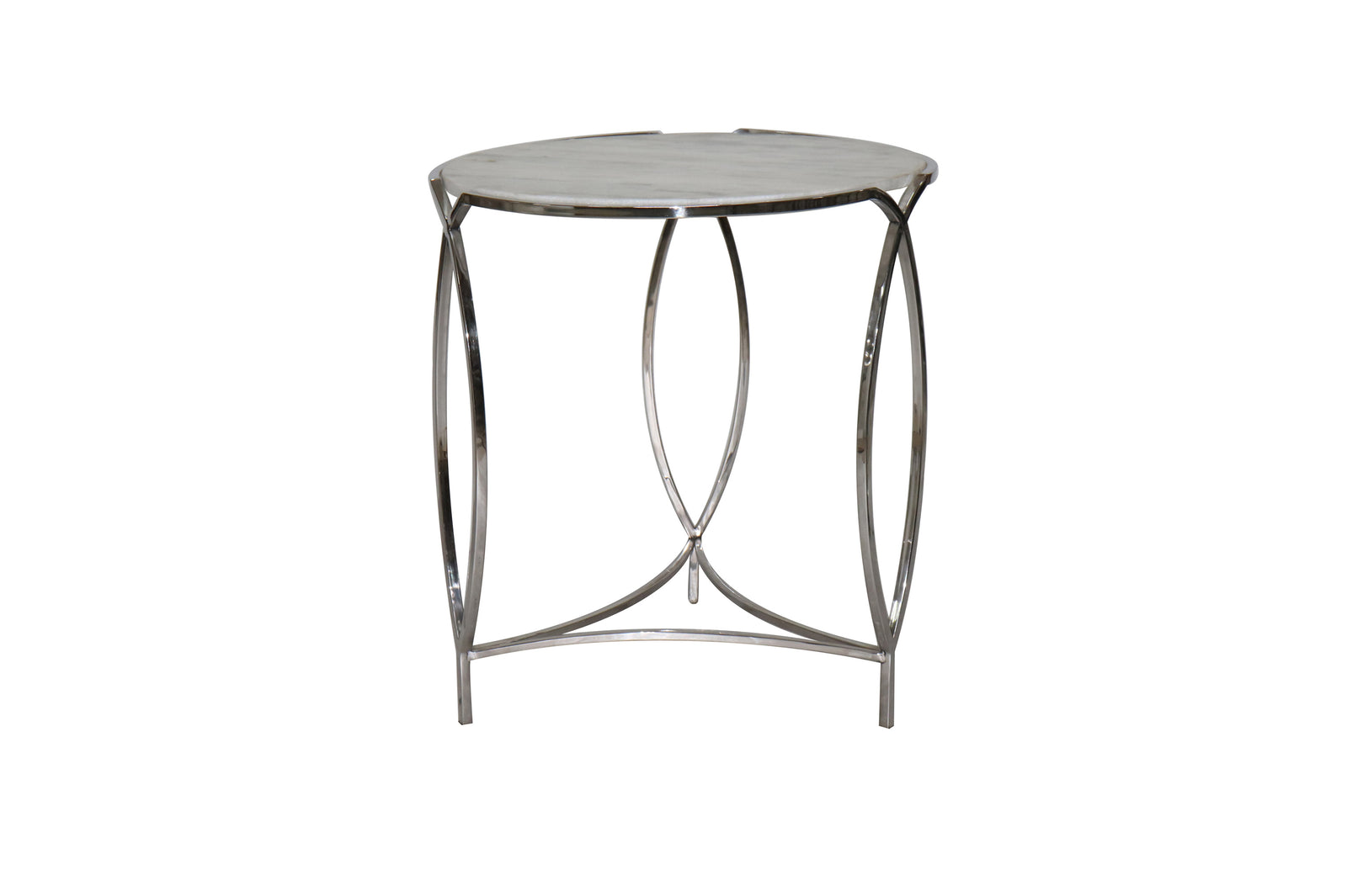 Maggie Round Marble End Table with silver metal legs and a gray marble top