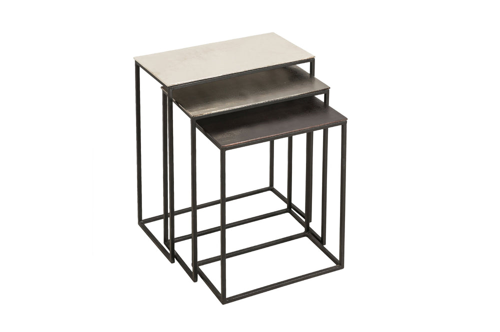 Set of two nesting tables with a metal frame on a white background