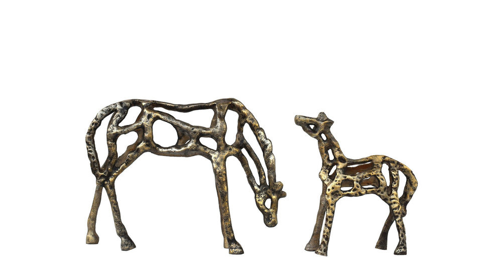 Bronze sculpture of a horse and foal on a white background