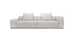 A beige Monica sofa with a fabric cover, cushioned backrest, and a modern design, measuring 118 inches in width.